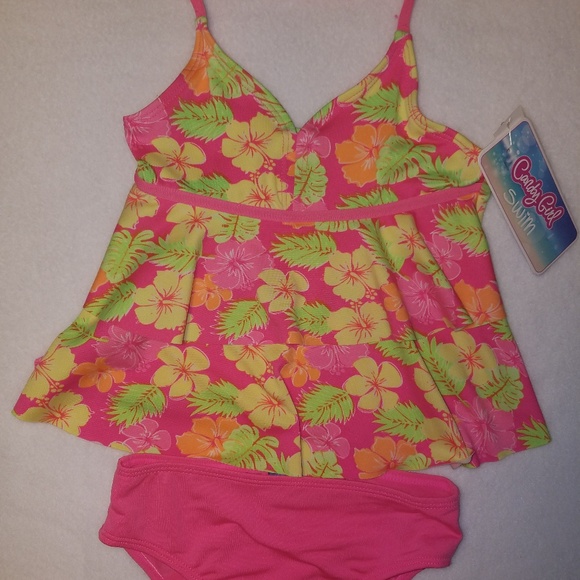 Candy Girl Swim Neon Floral Halter Bikini Swimwear - Picture 1 of 3